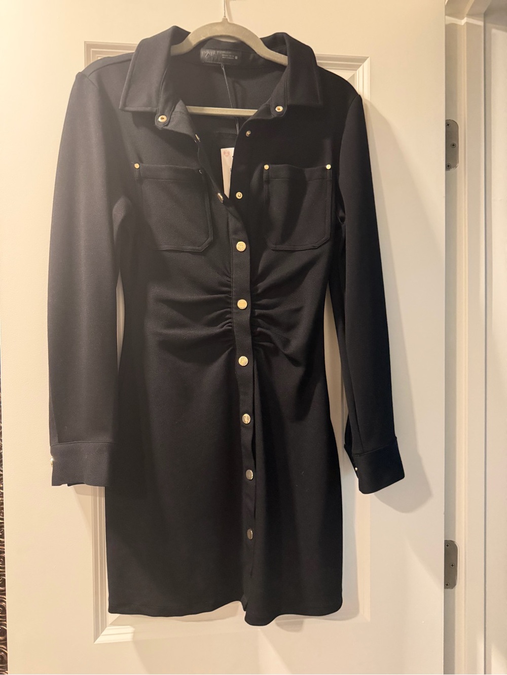 Zara Classic Black Button-Front Shirt Dress